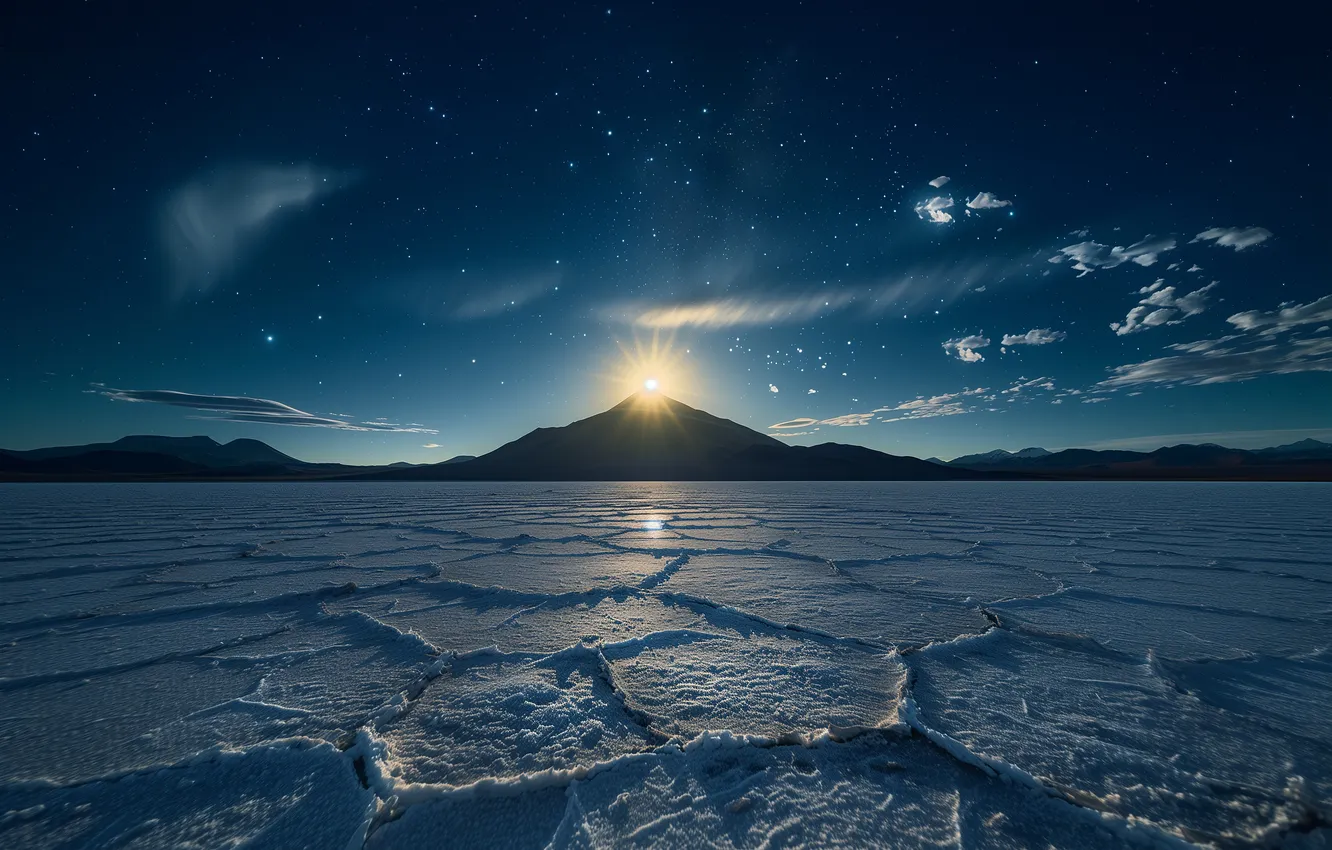 Photo wallpaper mountains, salt, salt marshes, the Uyuni salt flats, AI art, neural network