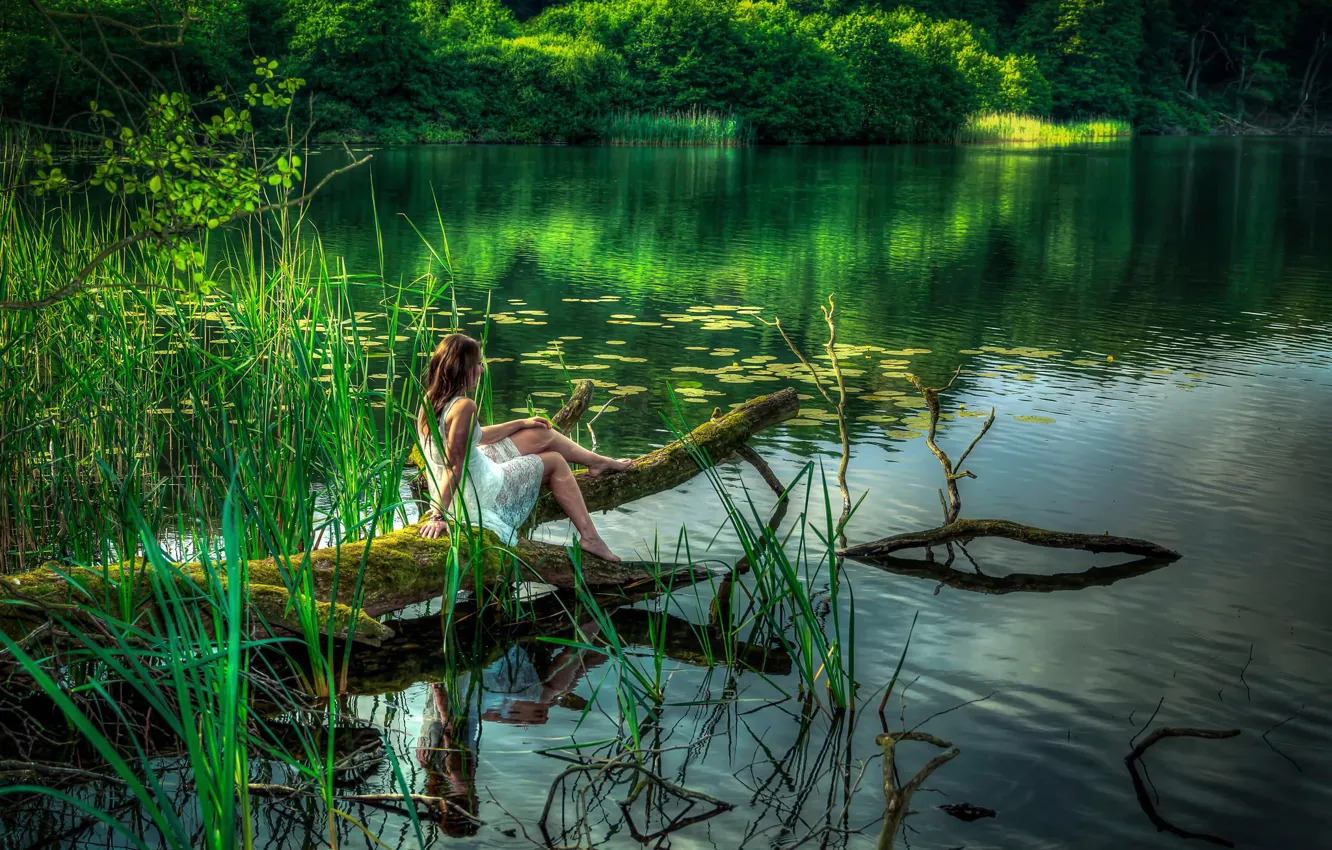Photo wallpaper summer, girl, lake