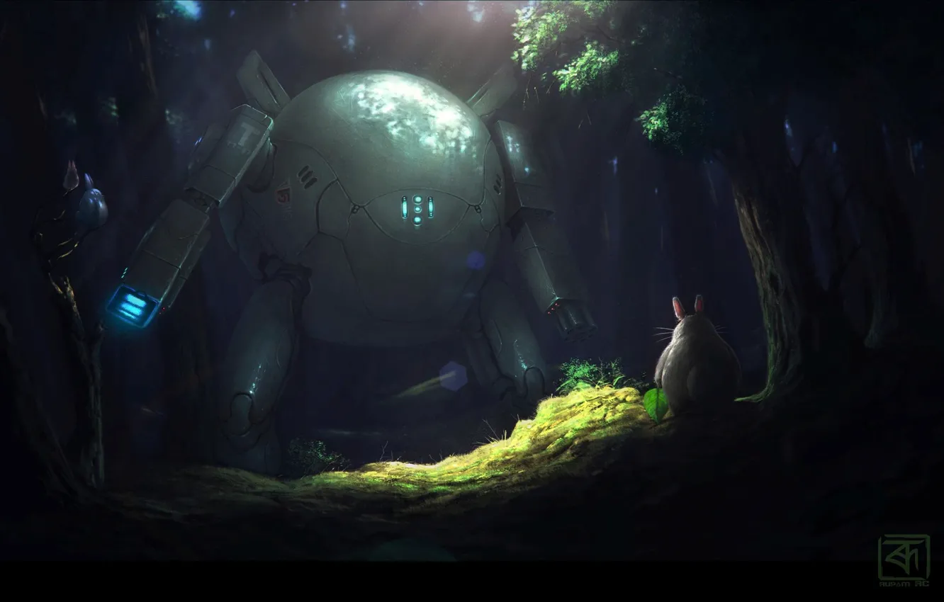 Photo wallpaper machine, forest, darkness, animal, Look I found Totoro