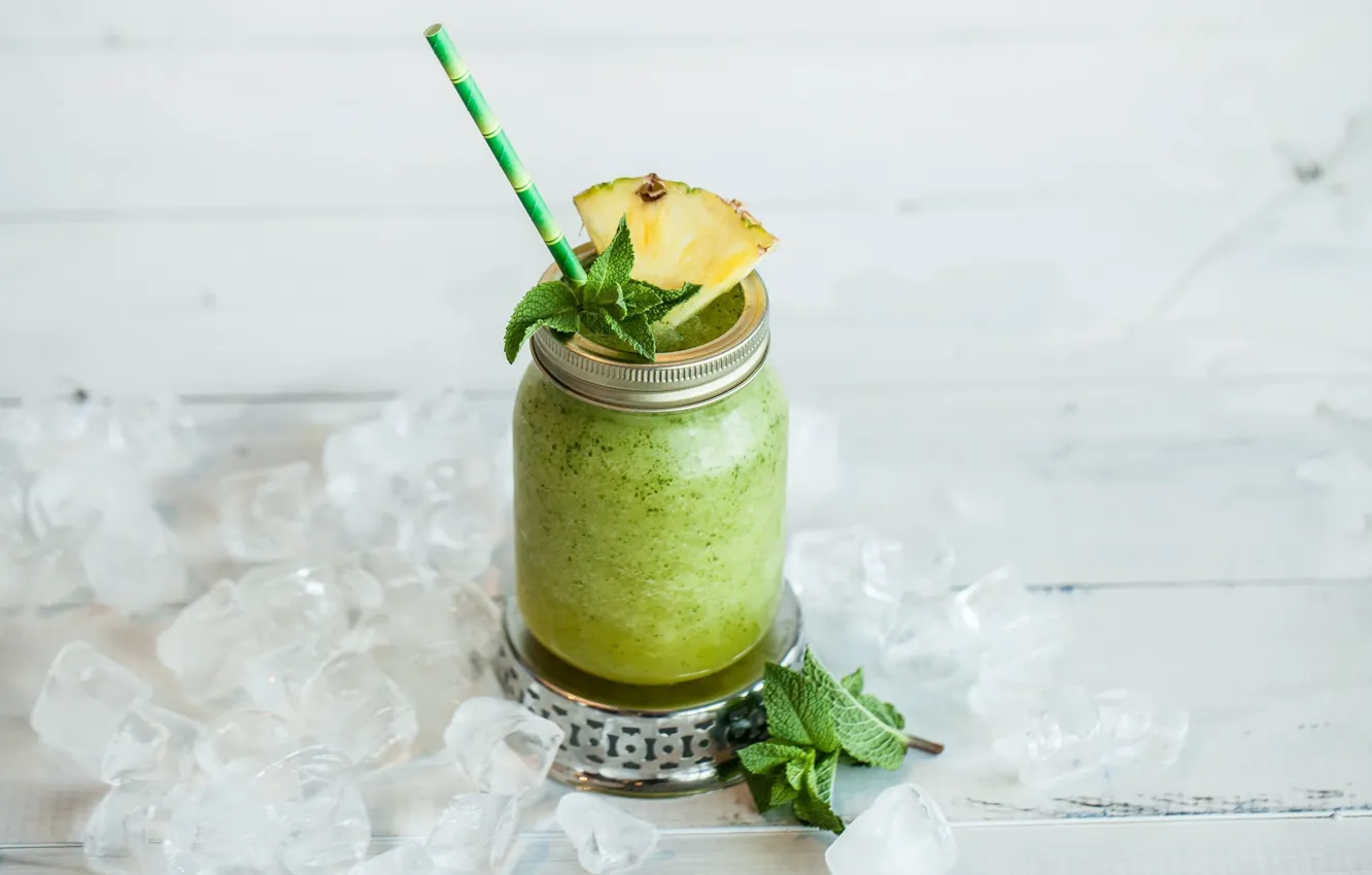 Photo wallpaper ice, fruit, pineapple, drink, smoothies, mint