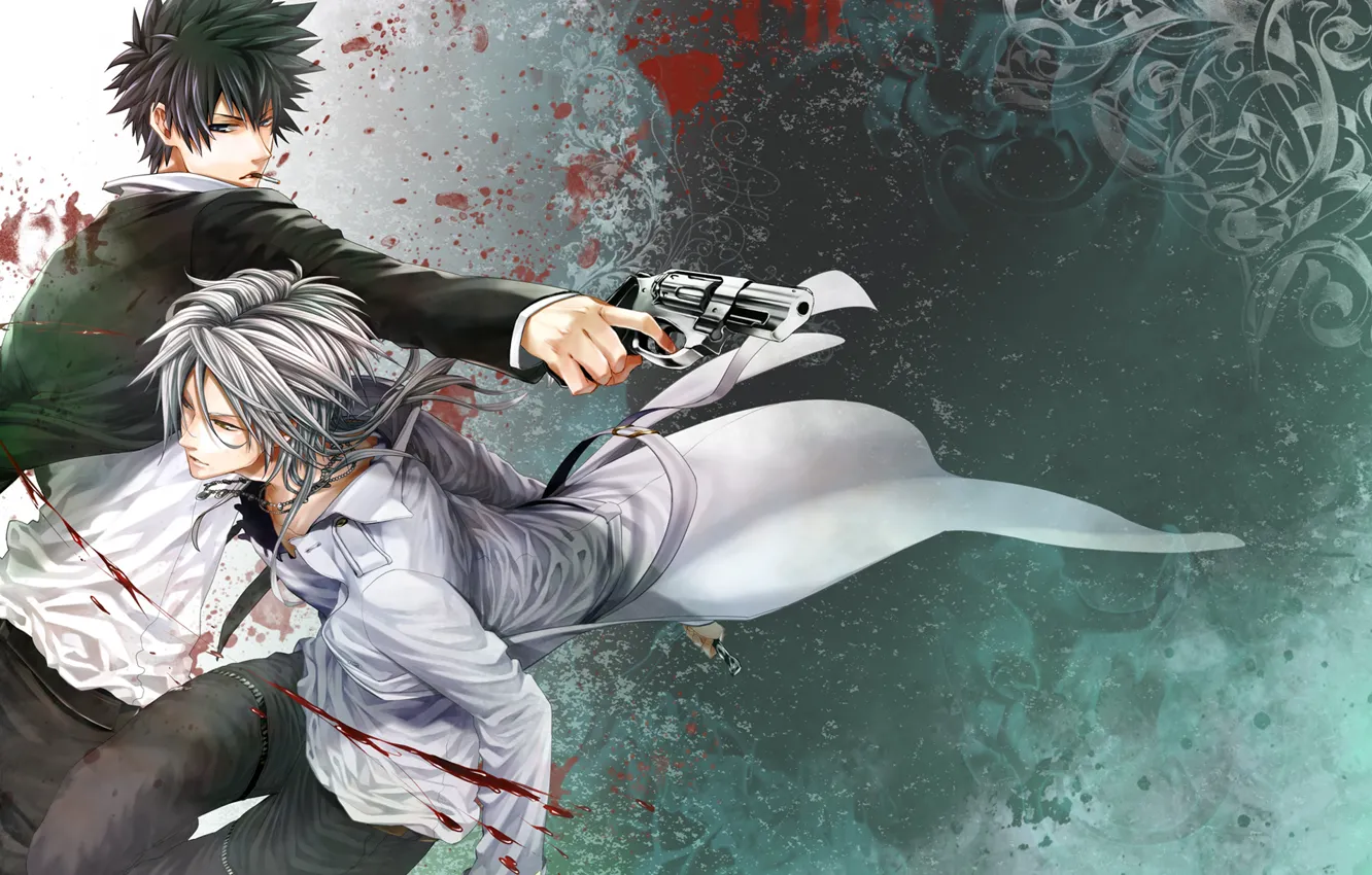 Photo wallpaper gun, blood, cigarette, guys, chain, PSYCHO-PASS, psycho-passport, Kougami Shinya