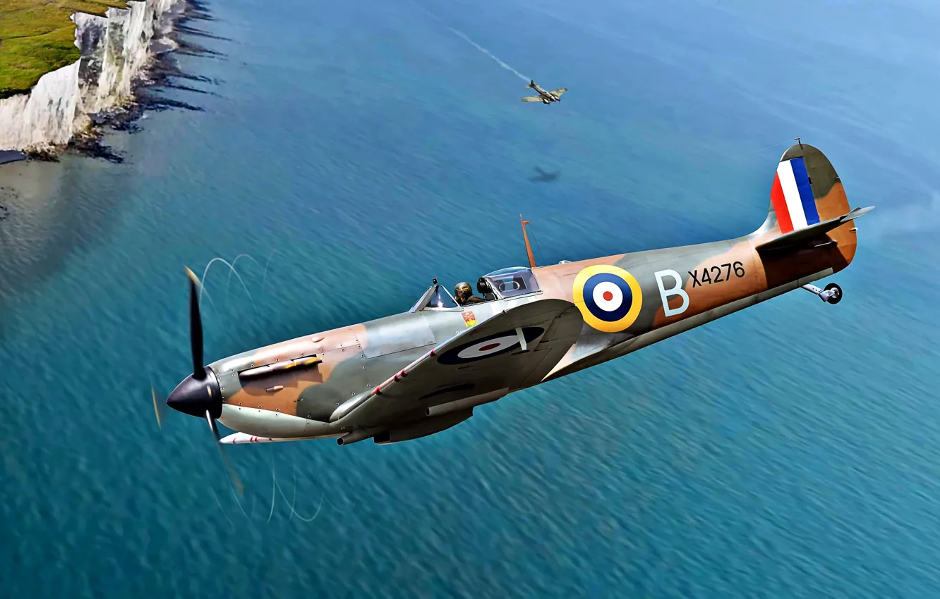 Photo wallpaper Battle of Britain, RAF, 1940, He.111, Spitfire Mk.I, 54 squadron, The white cliffs of Dover, …