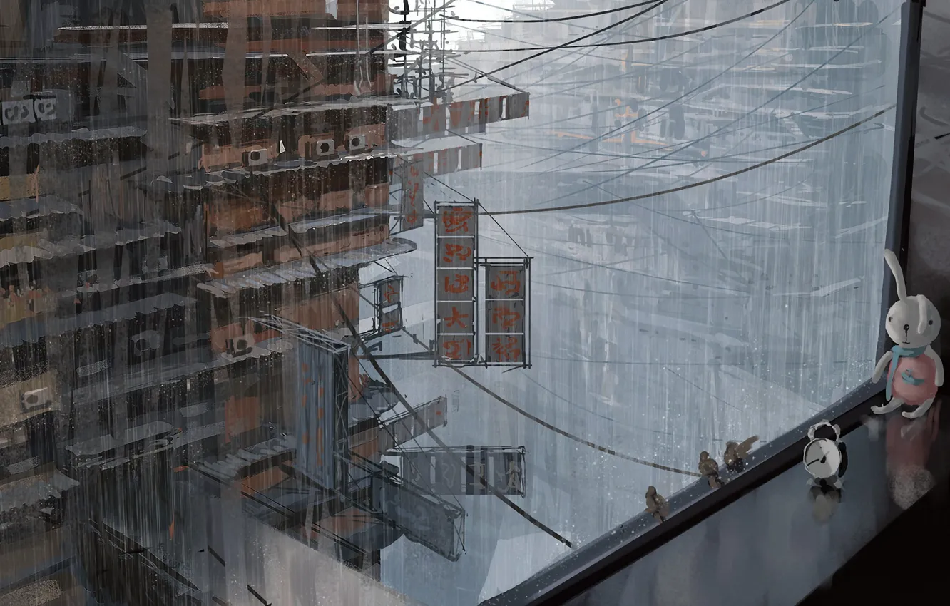 Photo wallpaper the city, rain, art, Wlop