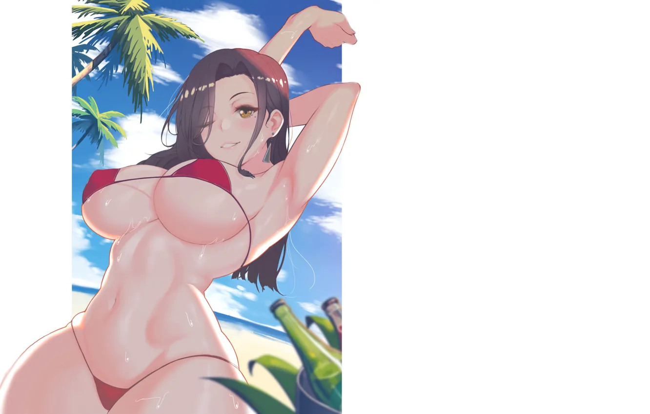 Photo wallpaper girl, hot, sexy, Stretch, boobs, breast, anime, bikini