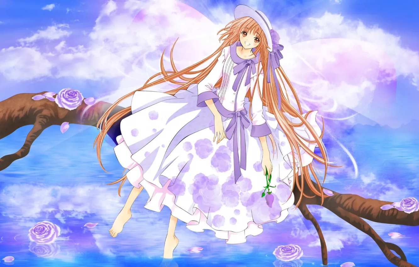 Photo wallpaper the sky, water, smile, roses, branch, bow, art, CLAMP