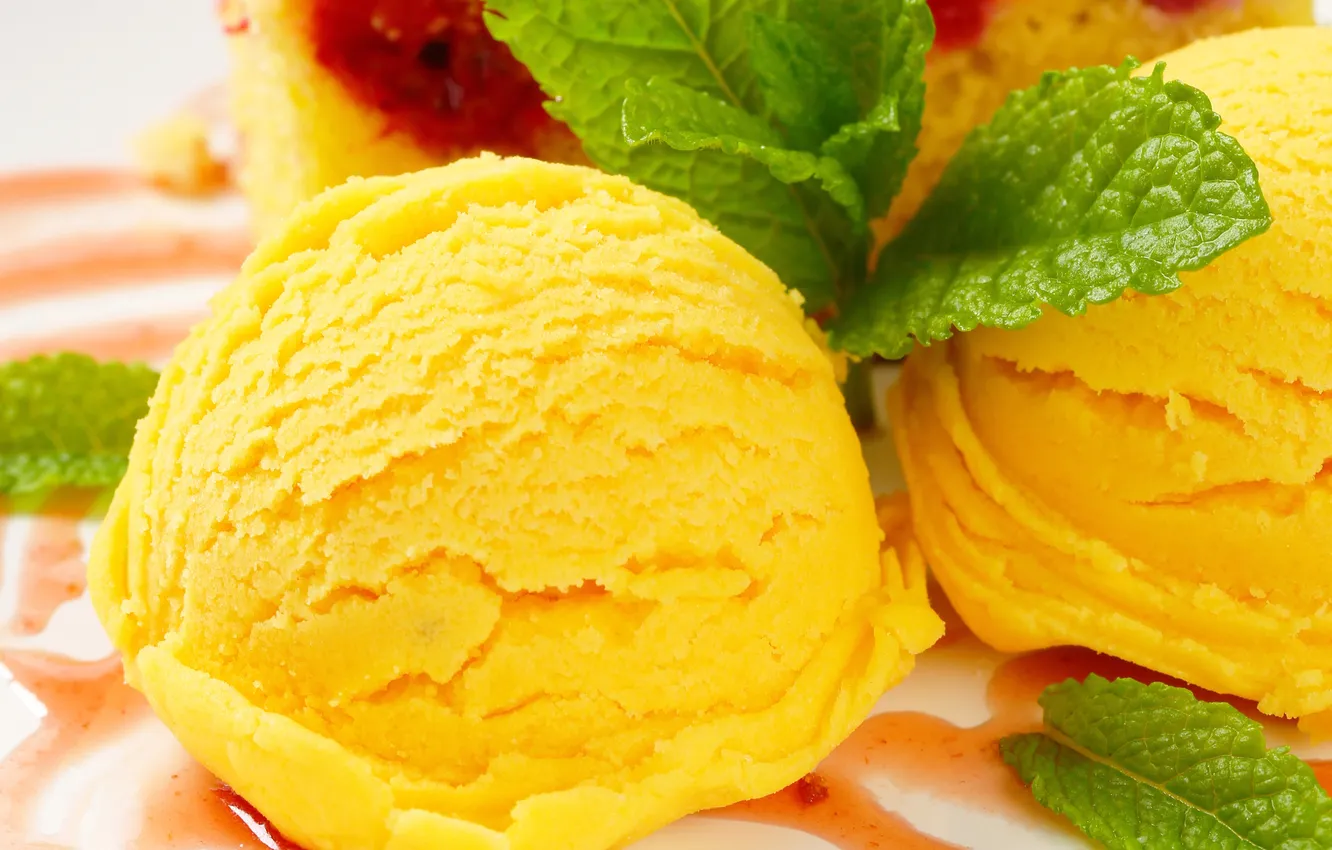 Photo wallpaper ice cream, dessert, mint leaves