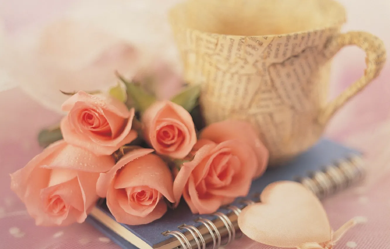 Photo wallpaper flowers, romance, roses, Cup, flowers, cup, roses, romance