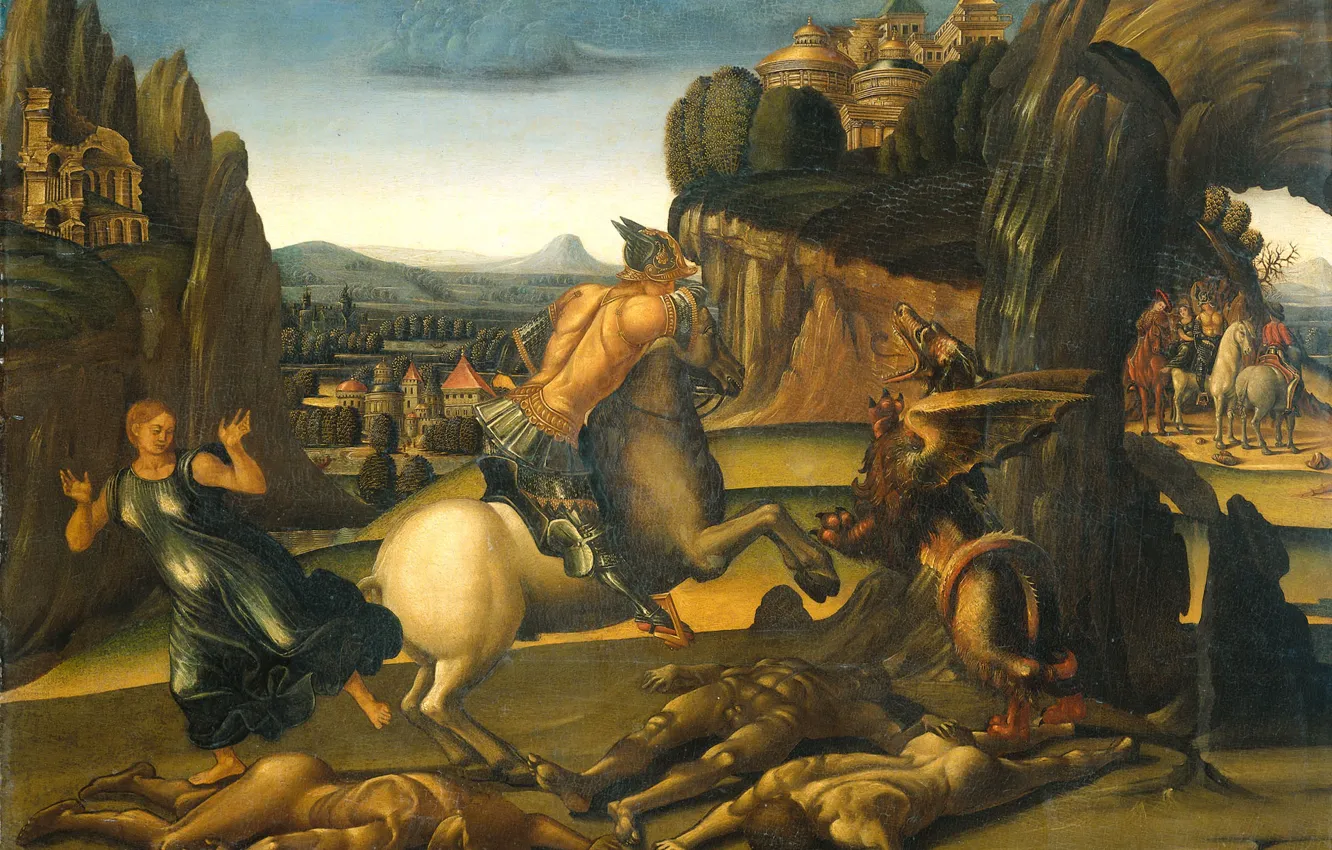 Photo wallpaper oil, picture, mythology, 1505, Luca Signorelli, Luca Signorelli, St. George and the dragon