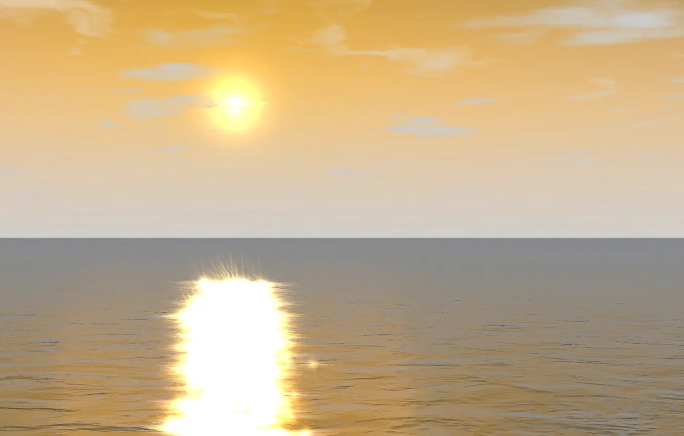 Photo wallpaper sea, the sky, the sun, clouds, landscape, nature, reflection, horizon