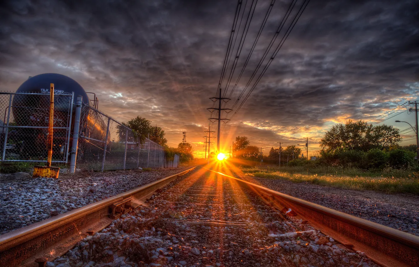 Photo wallpaper the way, rails, sleepers, the sun
