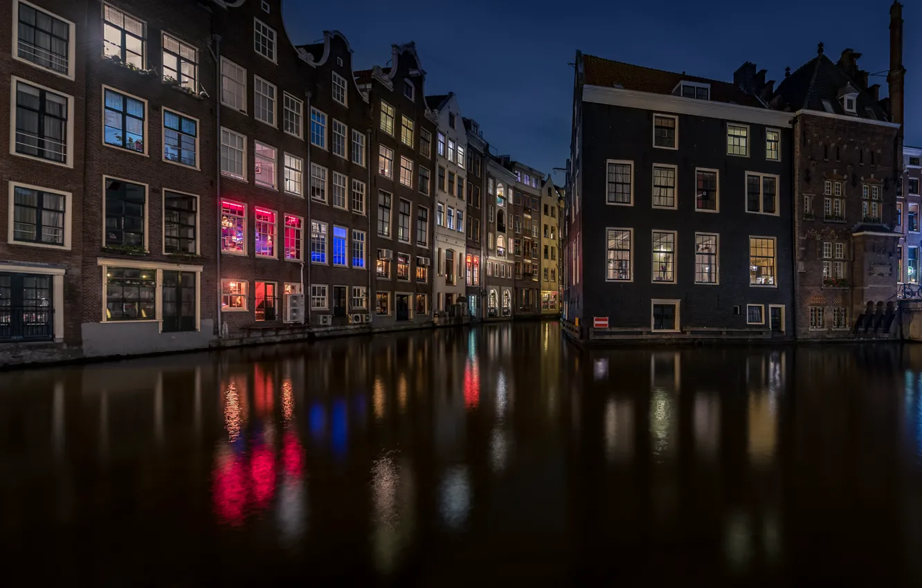 Photo wallpaper water, light, home, window, Amsterdam, channel, architecture