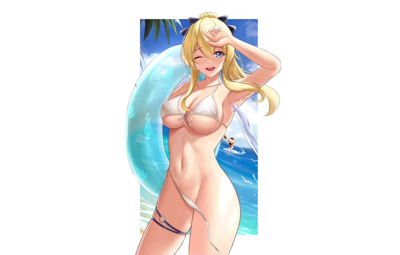 Photo wallpaper girl, hot, sexy, Stretch, wet, beach, boobs, sexy girl