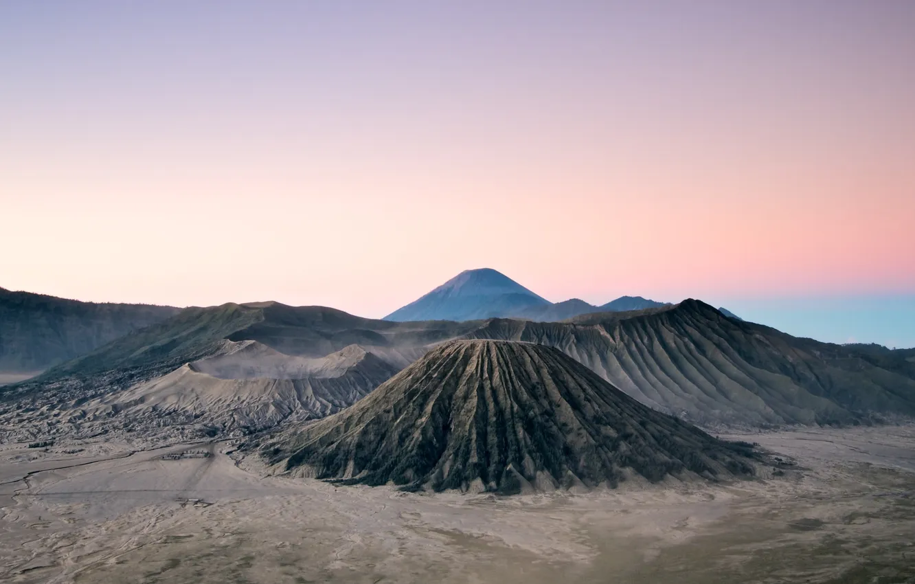 Photo wallpaper mountains, morning, the volcano, Bromo, Indonesia, Java, Tanger