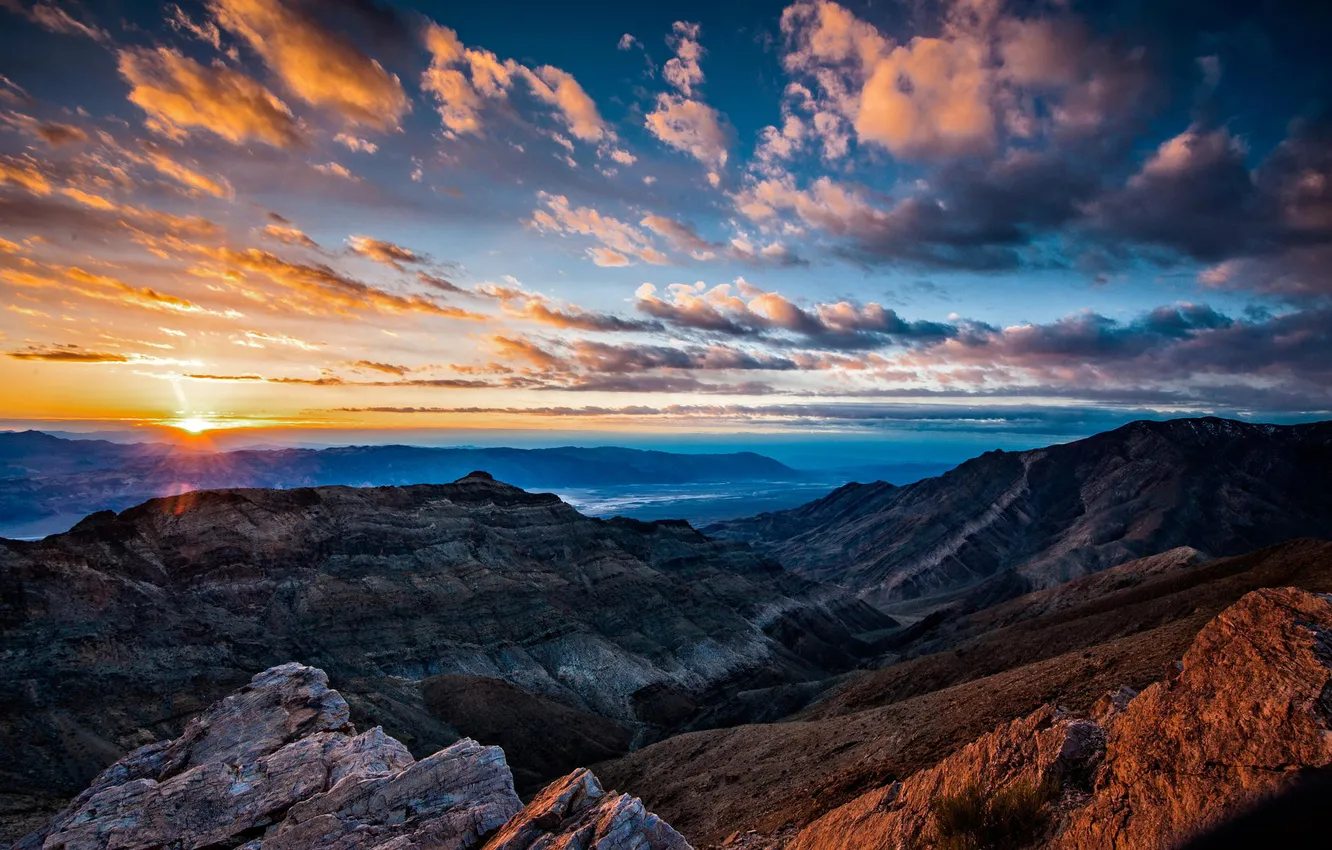 Photo wallpaper mountains, dawn, desert, valley