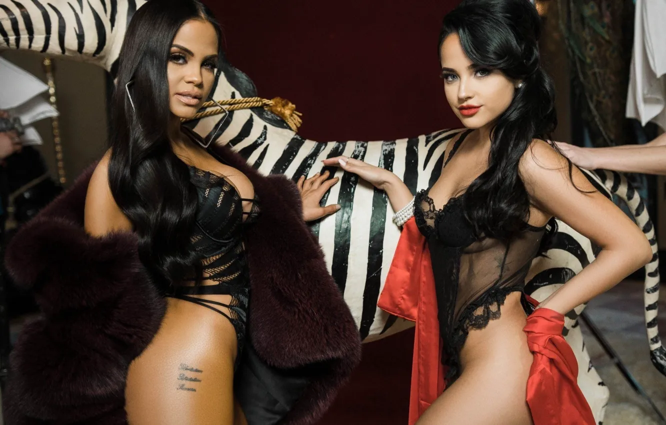 Photo wallpaper sexy, underwear, brunette, singer, two girls, Becky G, Becky G, Natti Natasha