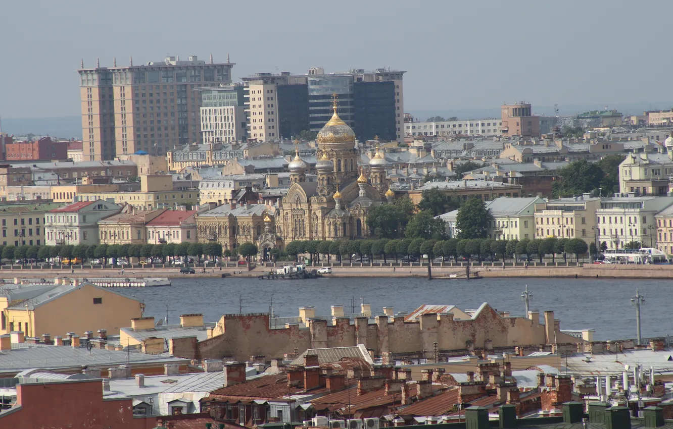 Photo wallpaper machine, summer, the sky, water, the city, river, people, building