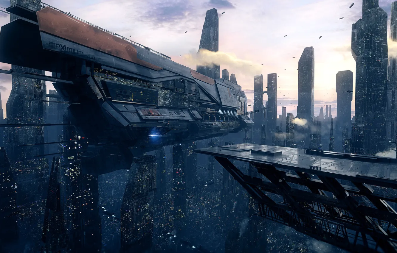 Photo wallpaper city, the city, future, ship, Future, futuristic, starship