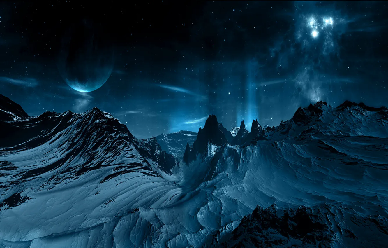 Photo wallpaper stars, mountains, planet, constellation