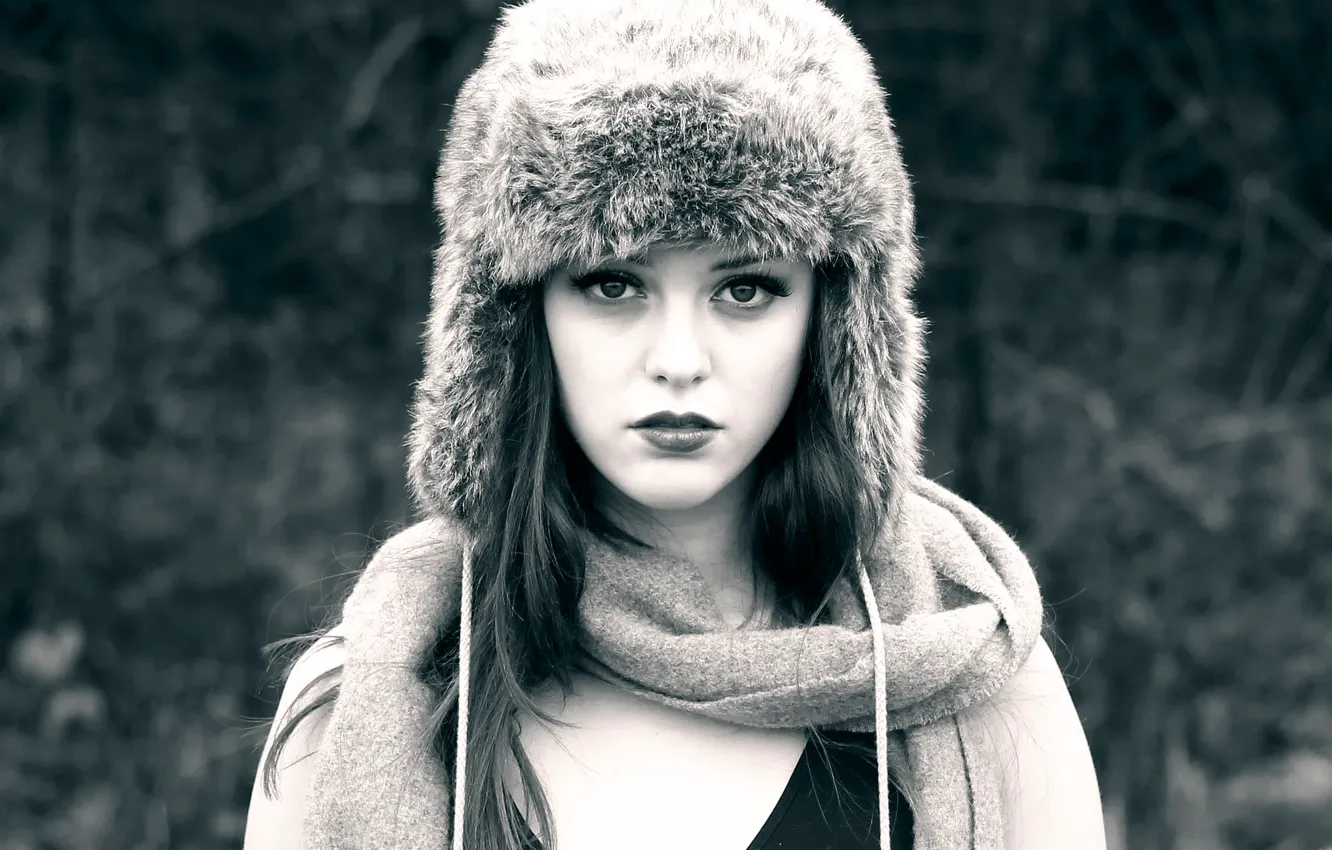 Photo wallpaper hat, portrait, fur, Imogen, winter style