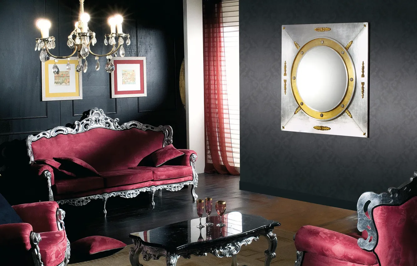 Photo wallpaper style, room, interior, chair, chandelier