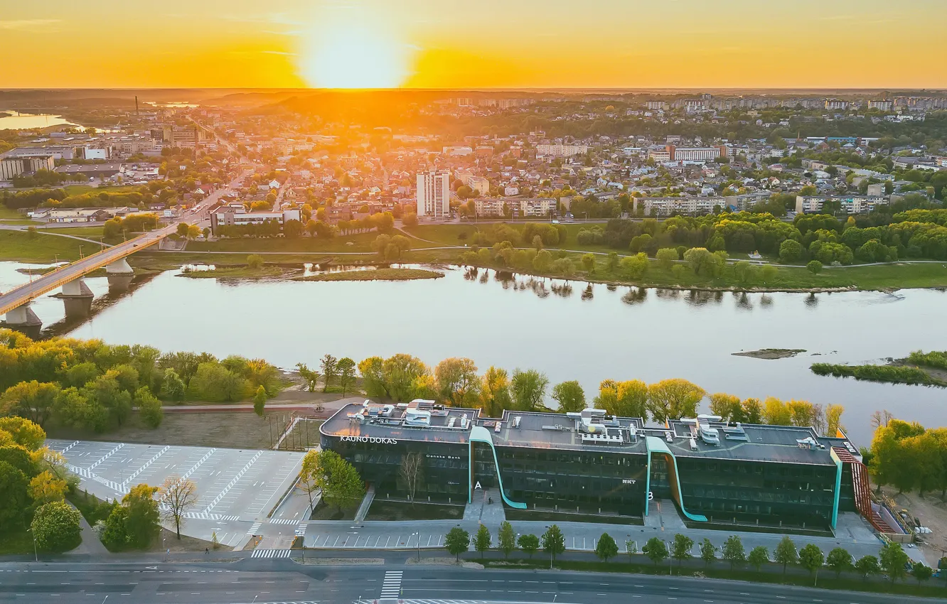 Photo wallpaper the city, morning, Lithuania, Kaunas