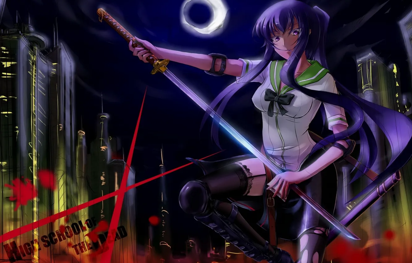 Photo wallpaper girl, katana, anime, art, Highschool of the Dead, Saeko Busujima