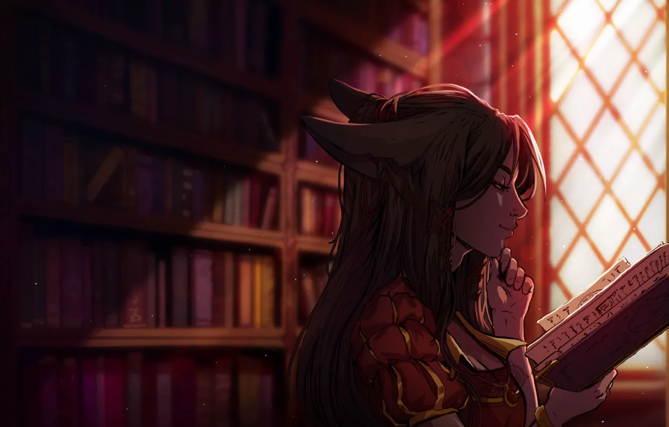 Photo wallpaper interest, dress, book, girl, Katrin, art, book, kitsune