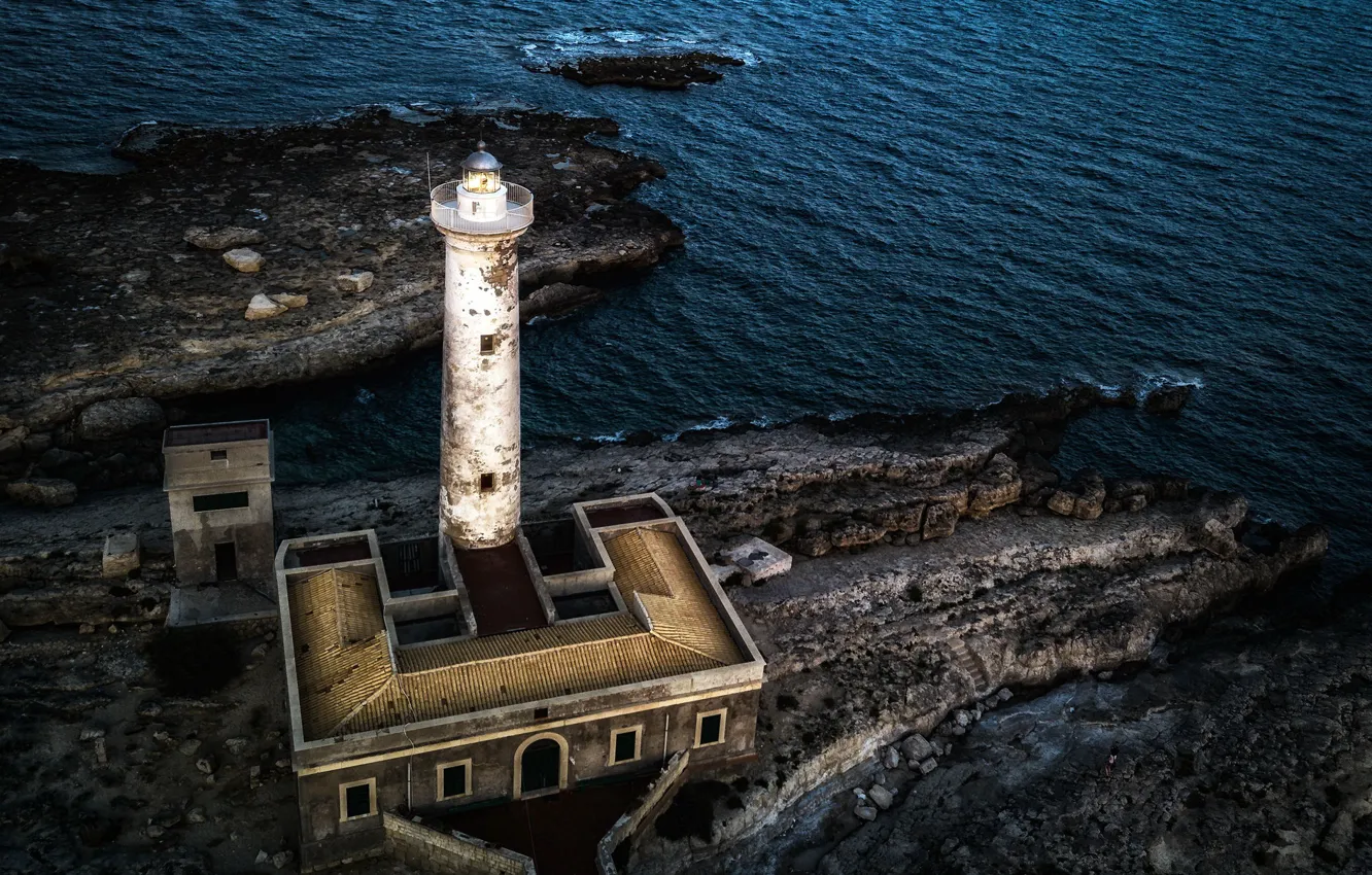 Photo wallpaper sea, lighthouse, Italy, Sicily, Augusta