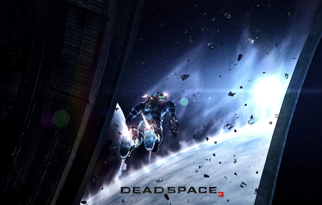 Photo wallpaper the wreckage, space, flight, planet, male, Dead Space 3