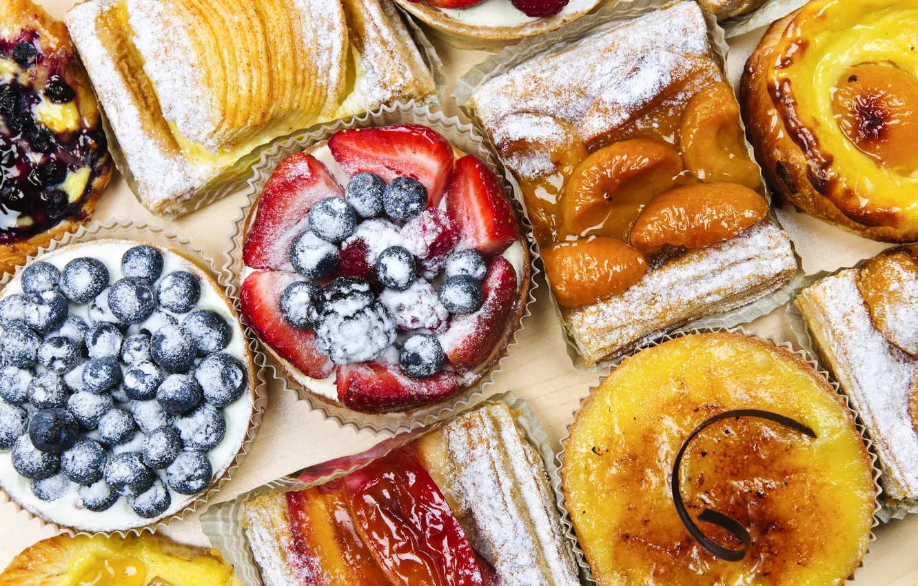 Photo wallpaper berries, pie, fruit, cakes