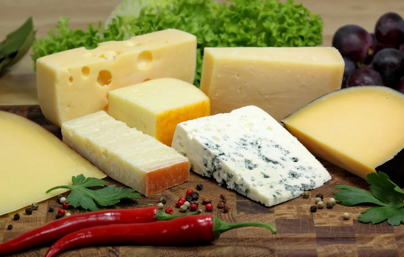 Photo wallpaper cheese, pepper, spices, cuts
