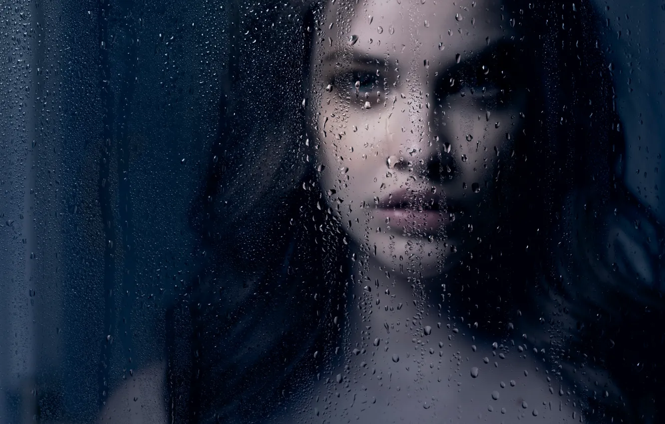 Photo wallpaper glass, drops, face, model, brunette, photographer, journal, Barbara Palvin