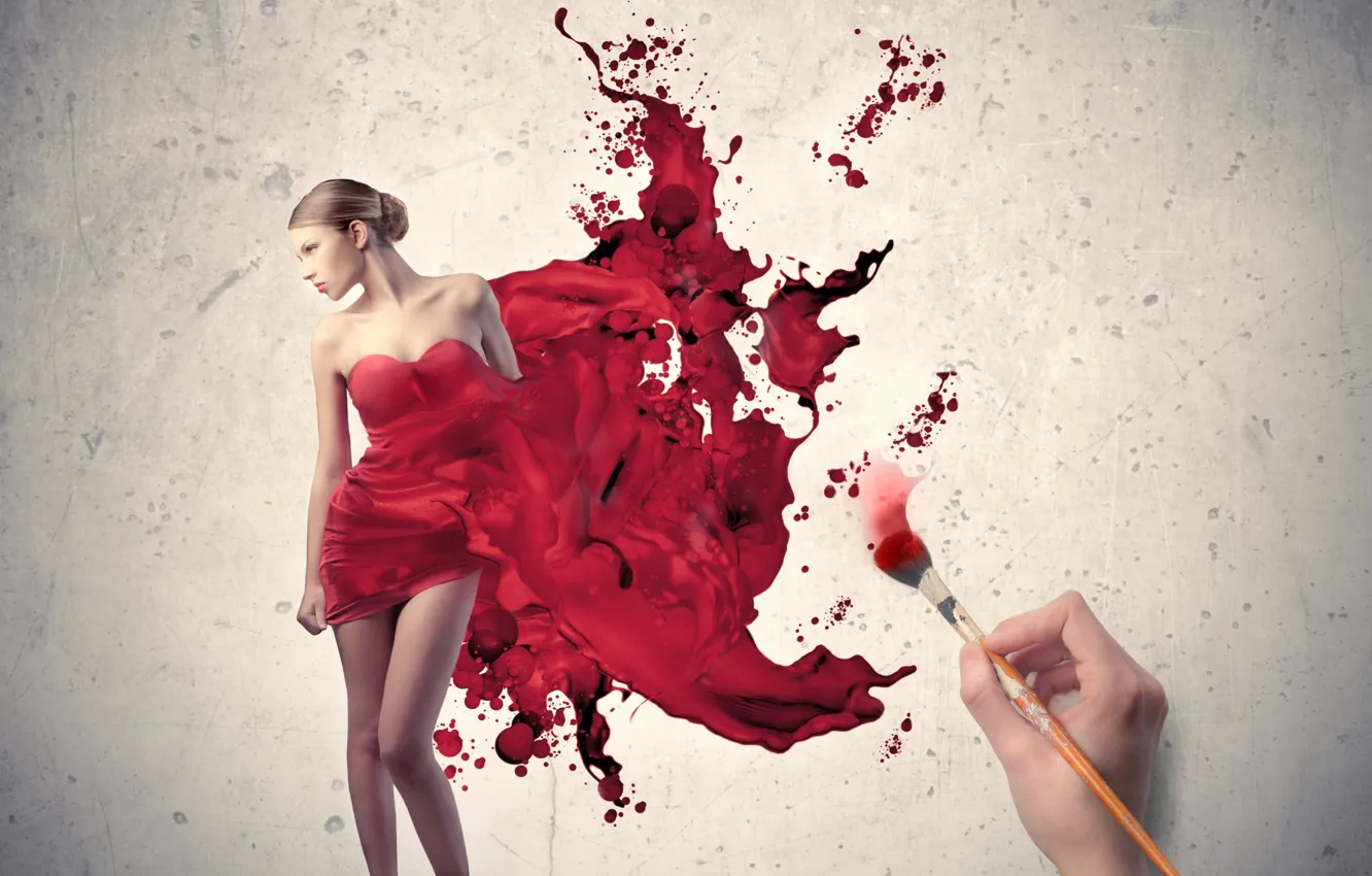 Photo wallpaper girl, dress, painting, brush