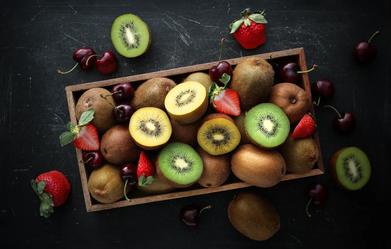 Photo wallpaper kiwi, strawberry, fruit, cherry