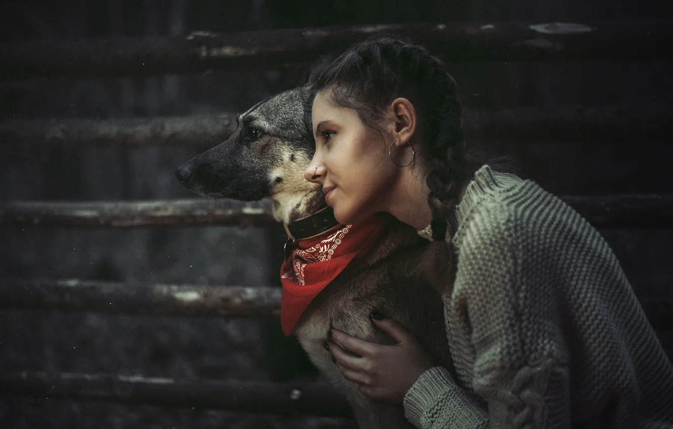 Photo wallpaper each, dog, friendship, girl, Ilya Tsymbal