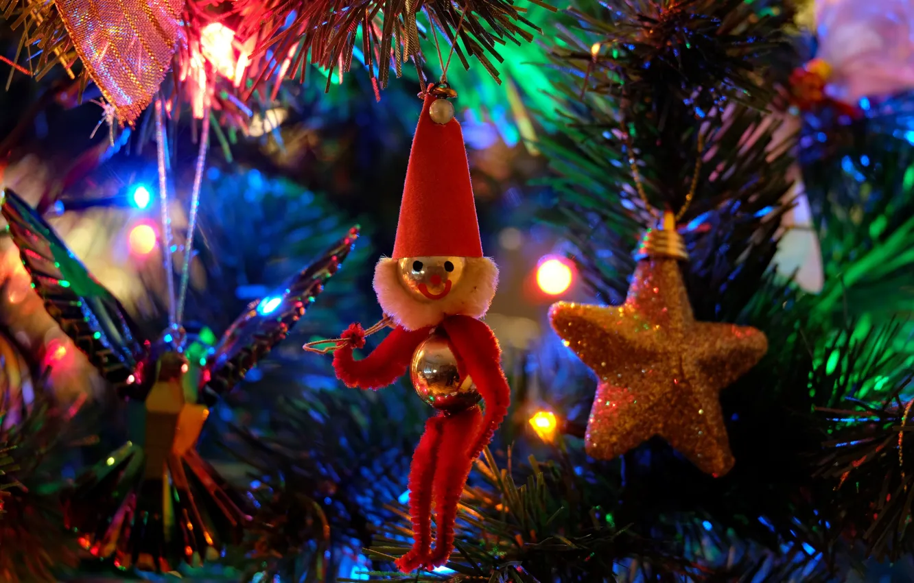 Photo wallpaper winter, holiday, toy, Christmas, New year, tree, Santa Claus, tinsel