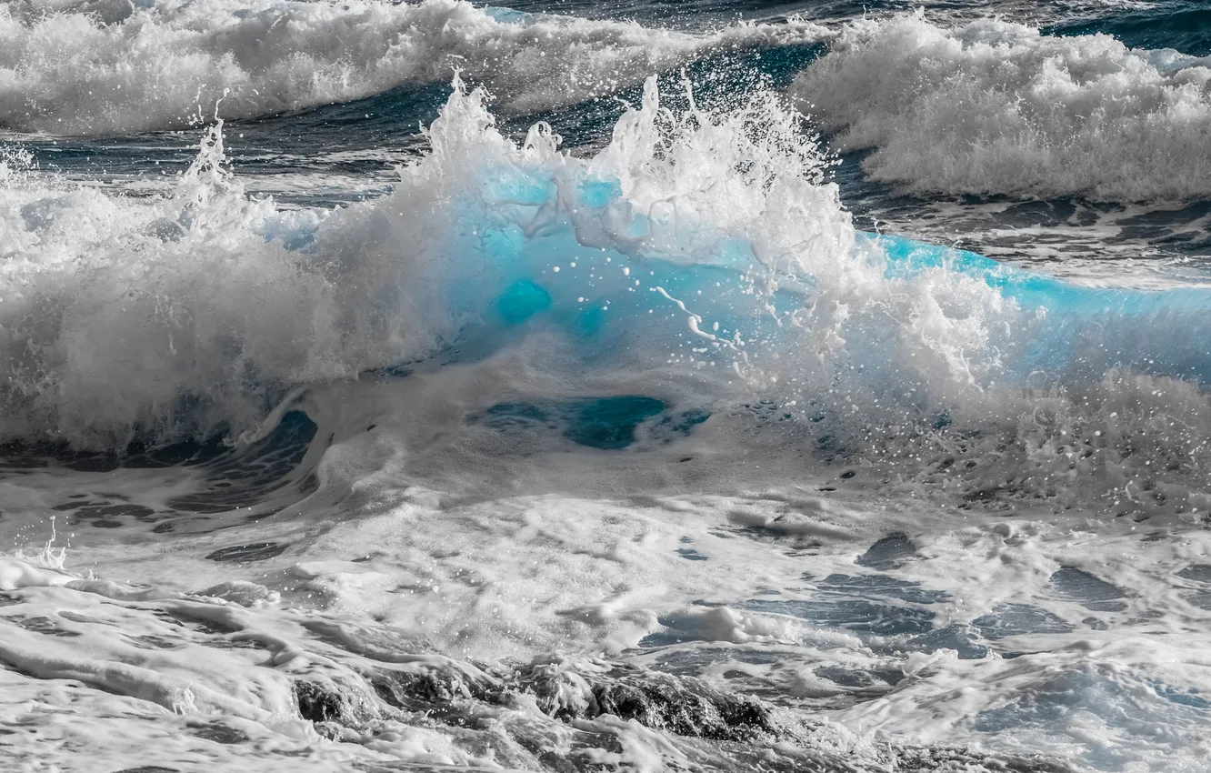Photo wallpaper wave, landscape, the ocean, waves, ocean, landscape, water splashes, power of nature