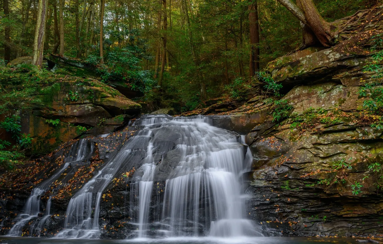Photo wallpaper nature, stones, waterfall