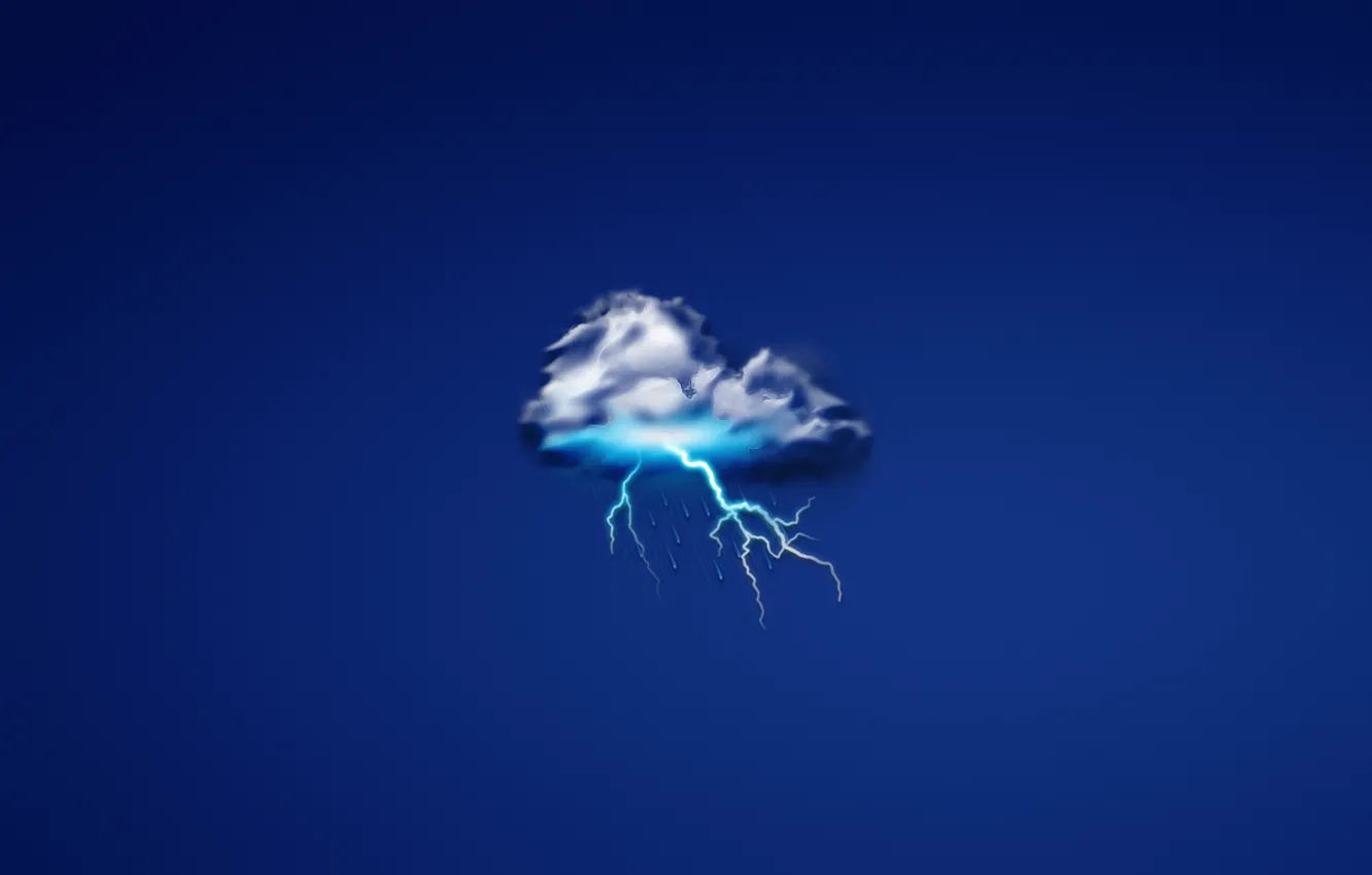 Photo wallpaper drops, rain, lightning, minimalism, cloud, cloud, thunder, dark blue background