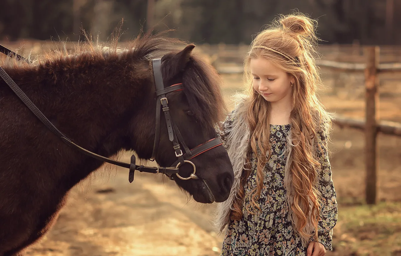 Photo wallpaper animal, girl, pony, child, Victoria Dubrovskaya