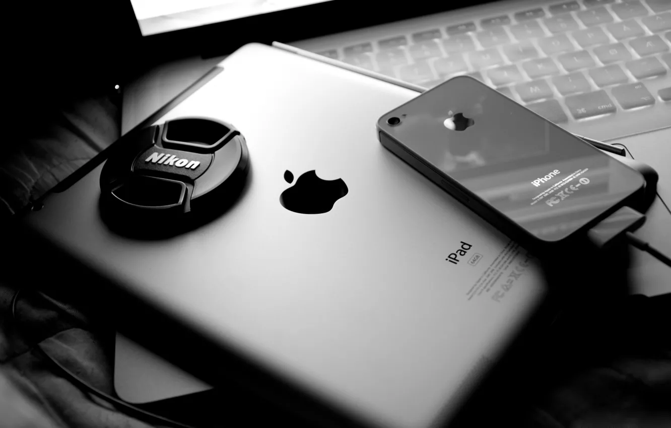 Photo wallpaper apple, phone, laptop, tablet, display, nikon, macbook pro, ipad 2