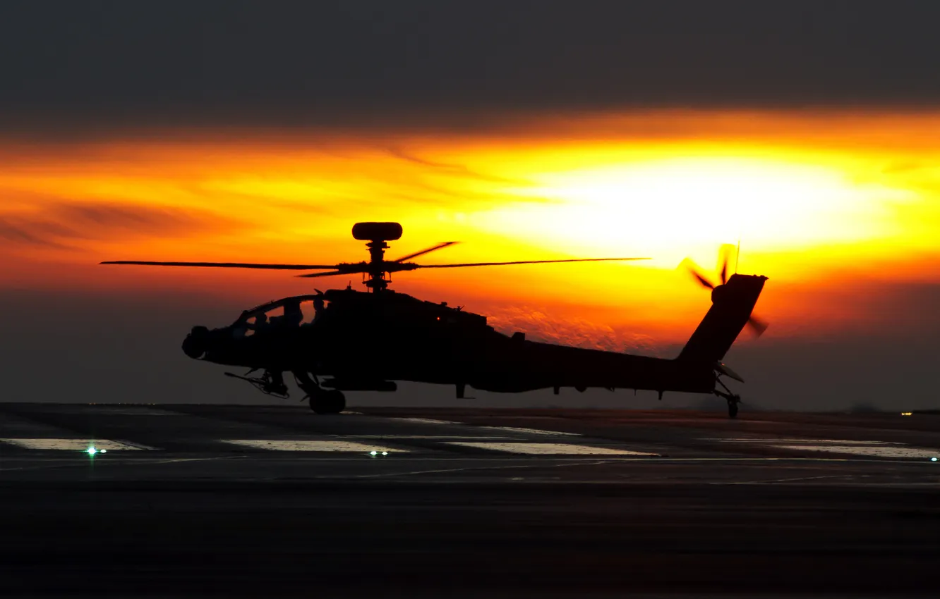 Photo wallpaper the sky, the sun, helicopter, combat, Apache, AH-64D, main