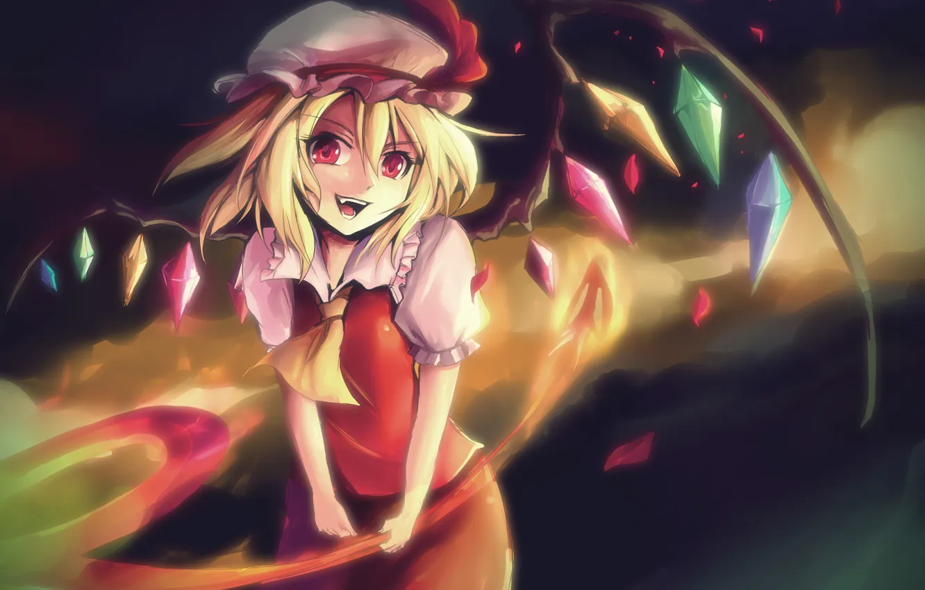 Photo wallpaper look, girl, joy, mood, magic, wings, the demon, touhou