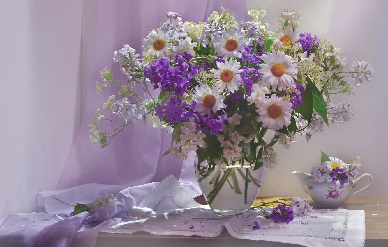 Photo wallpaper summer, chamomile, bouquet, Jasmine