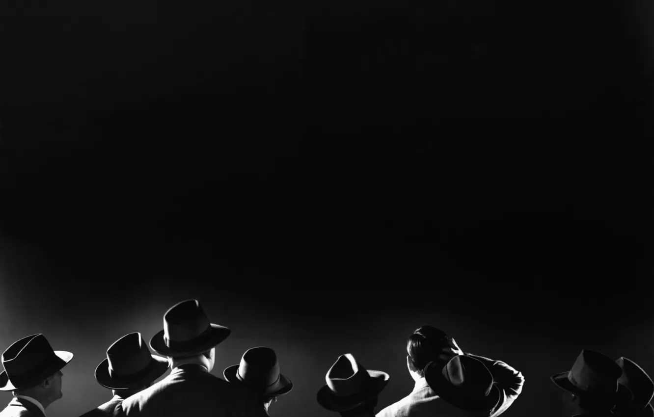 Photo wallpaper the crowd, Noir, black and white photo, 20th century, men in hats