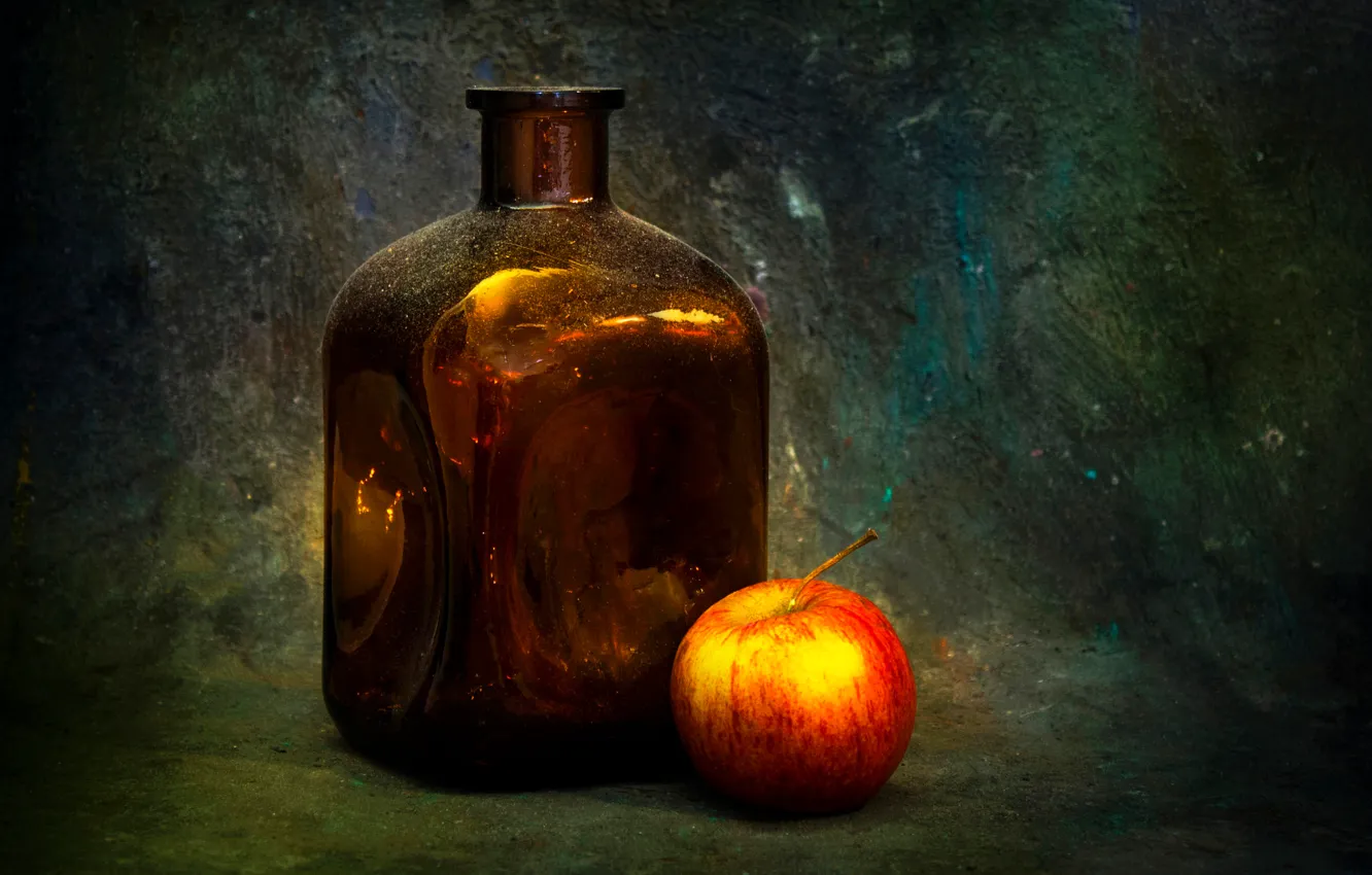 Photo wallpaper background, apples, bottle, Dimple