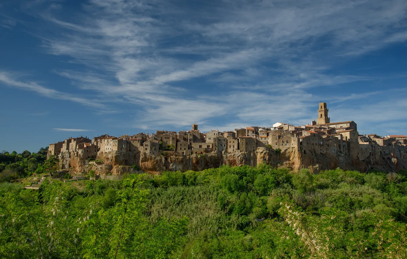 Photo wallpaper Pitigliano, Italy, the bell tower, home, Tuscany