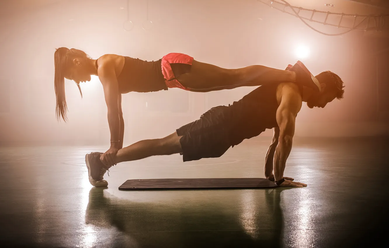 Photo wallpaper woman, figure, men, pose, fitness