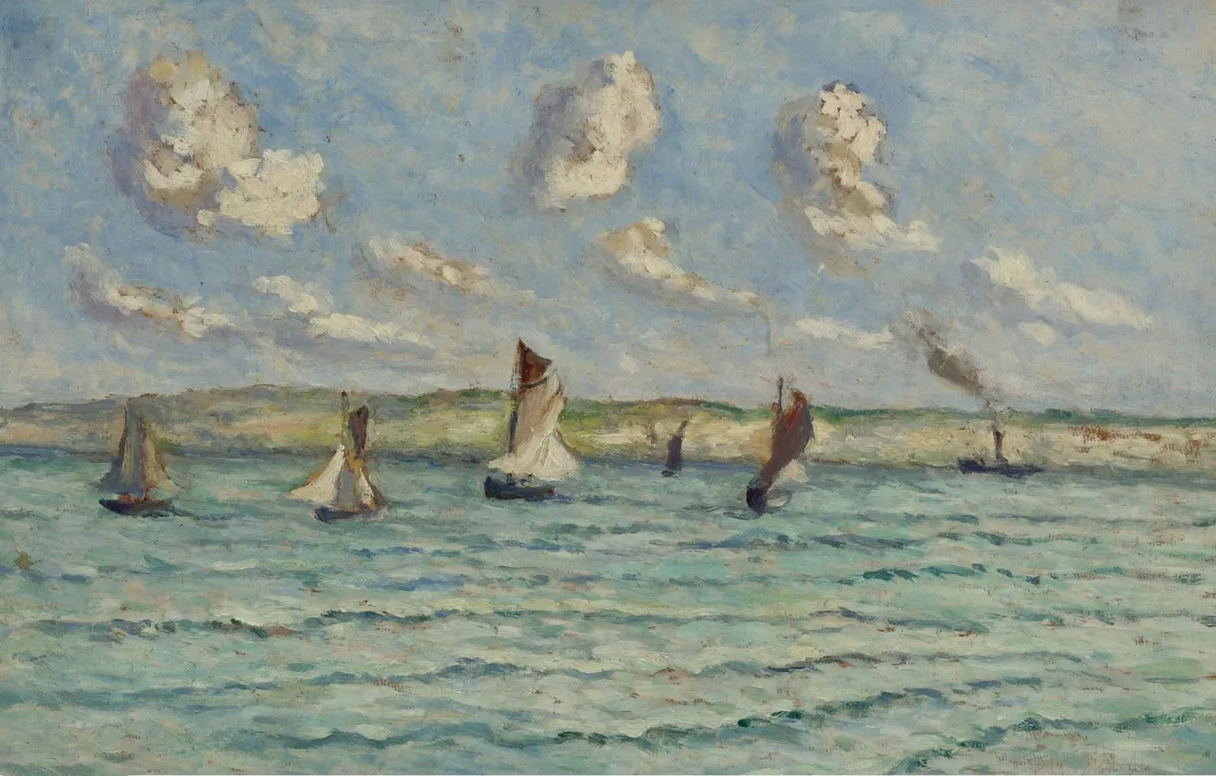 Photo wallpaper picture, seascape, 1929, Maximilien Luce, Maximilien Luce, Honfleur. Sailboats and Tugs