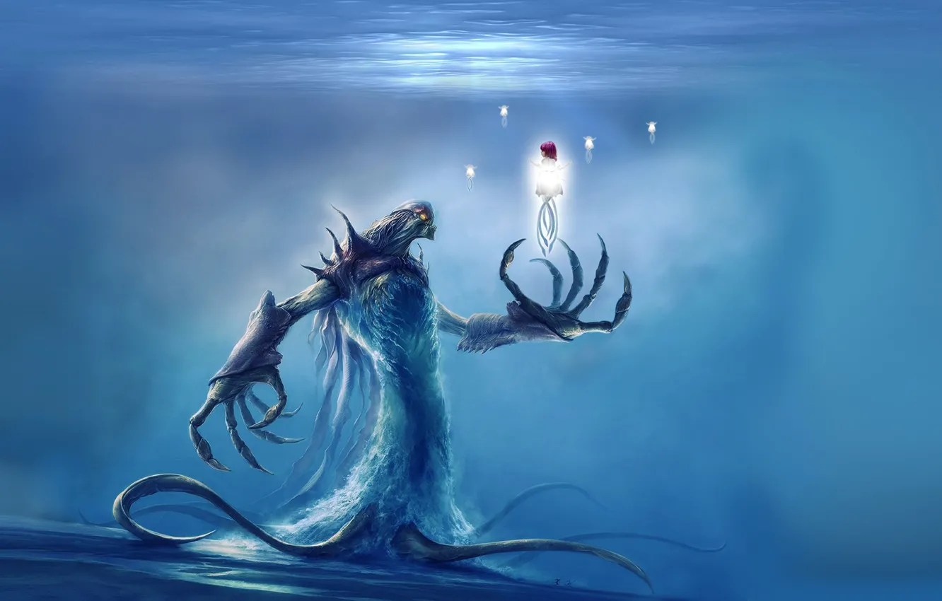 Photo wallpaper fantasy, monster, underwater, artwork, fantasy art, creature, water spirit